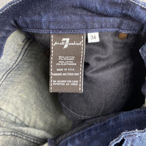 7 For All Mankind Jeans Mens 34x30 Blue Button Fly Denim Nate Bootcut Distressed - Picture 5 of 9